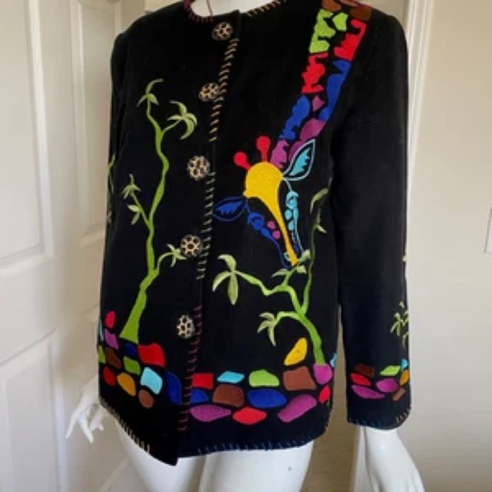 Vintage Allure Embroidered Giraffe Jacket